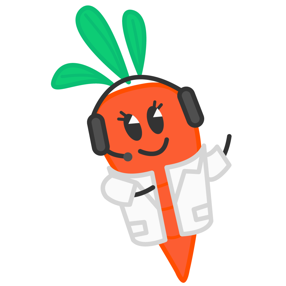 carrot with face and doctors coat logo